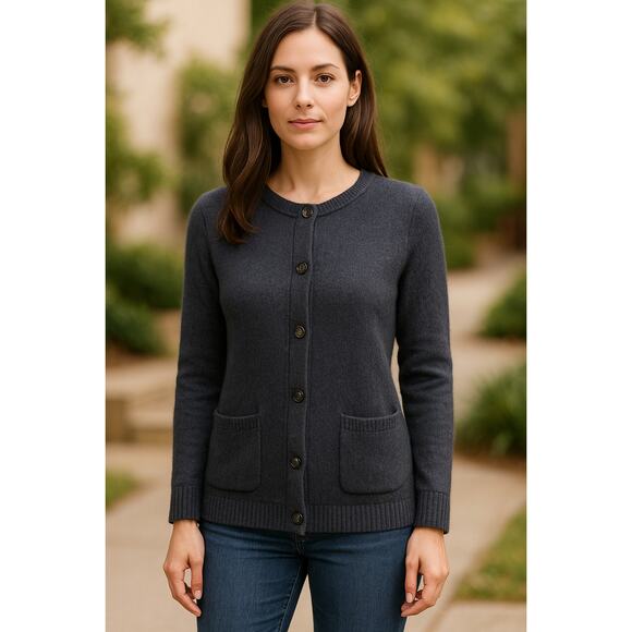 GAP Navy Blue Minimalist Button Jacket S Textured Knit Crest Buttons Old Money - Picture 2 of 11